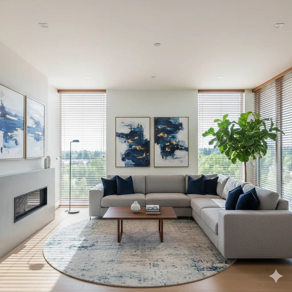 Room with installed window blinds